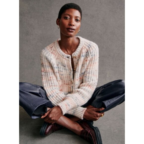 EUC Sezane Pierre Alpaca Wool Cotton Multicolor Cardigan Ecru XXS - Picture 2 of 9